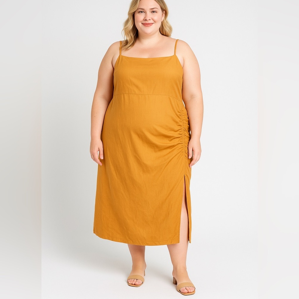 New! Eloquii linen blend maxi dress in gold, size 28
